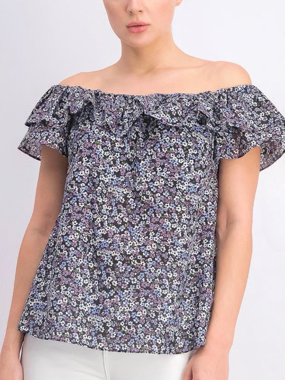 Michael Michael Kors Women’s Floral Ruffle Blouse XXL Metallic